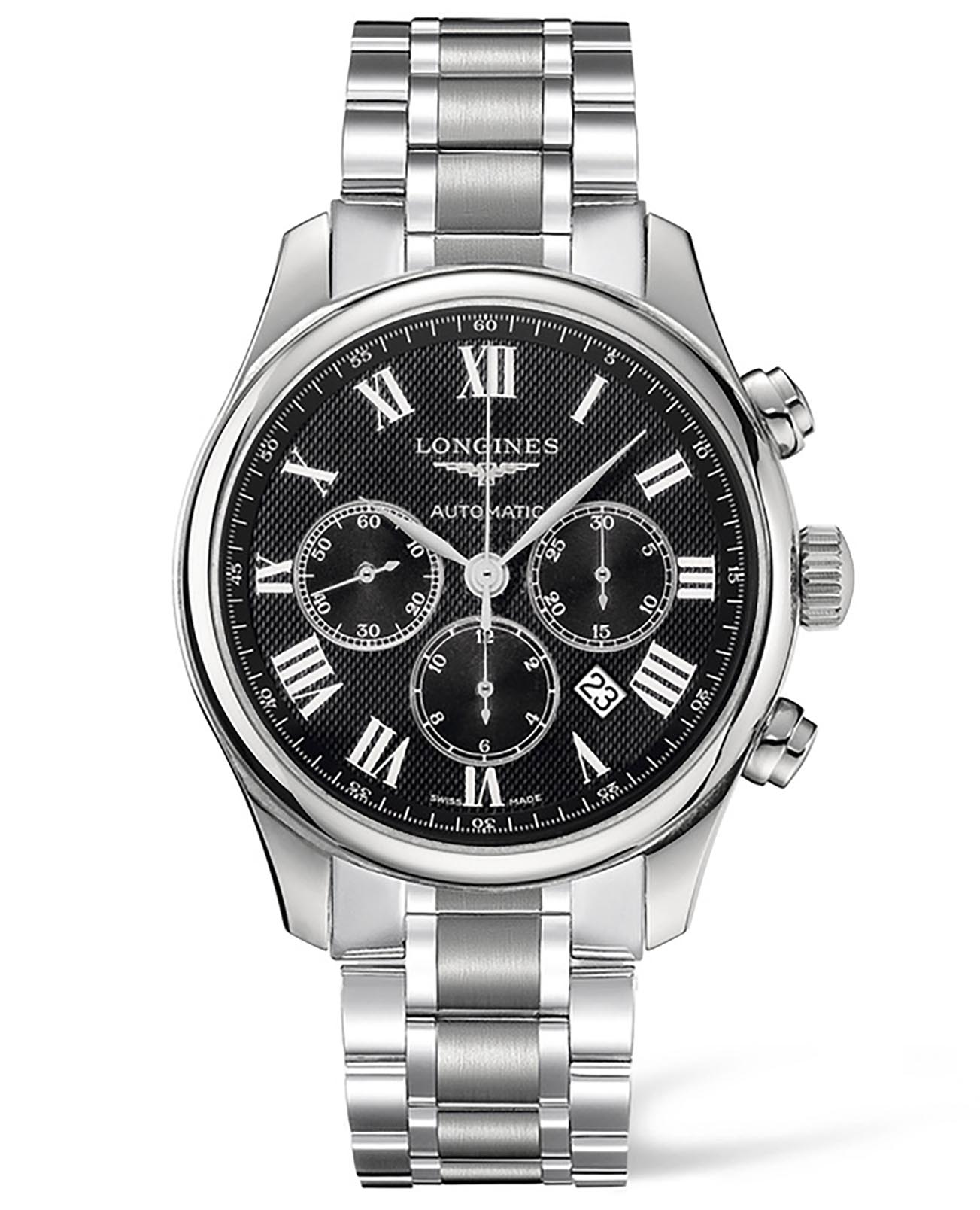 Longines Longines Master Collection L2.859.4.51.6  L28594516 механические мужские часы черный циферблат, браслет нержавеющая сталь — вид спереди